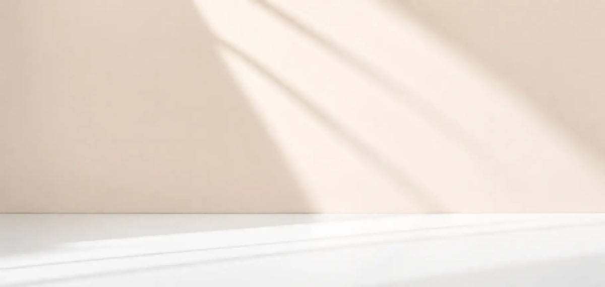 Minimalist beige podium background for peptide product showcase.