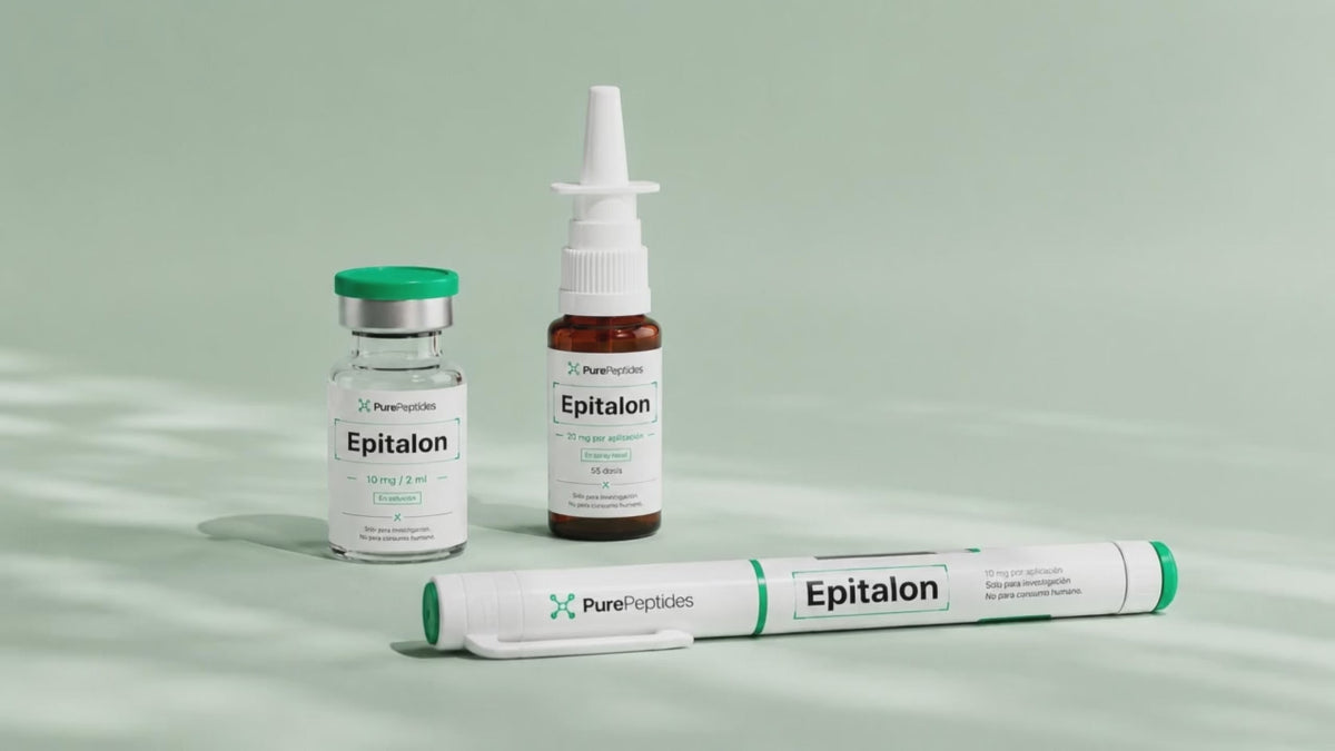 Product lineup of PurePeptides vials and nasal sprays.