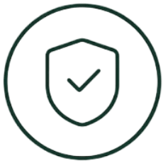 Shield with checkmark icon representing quality guarantee and safety.
